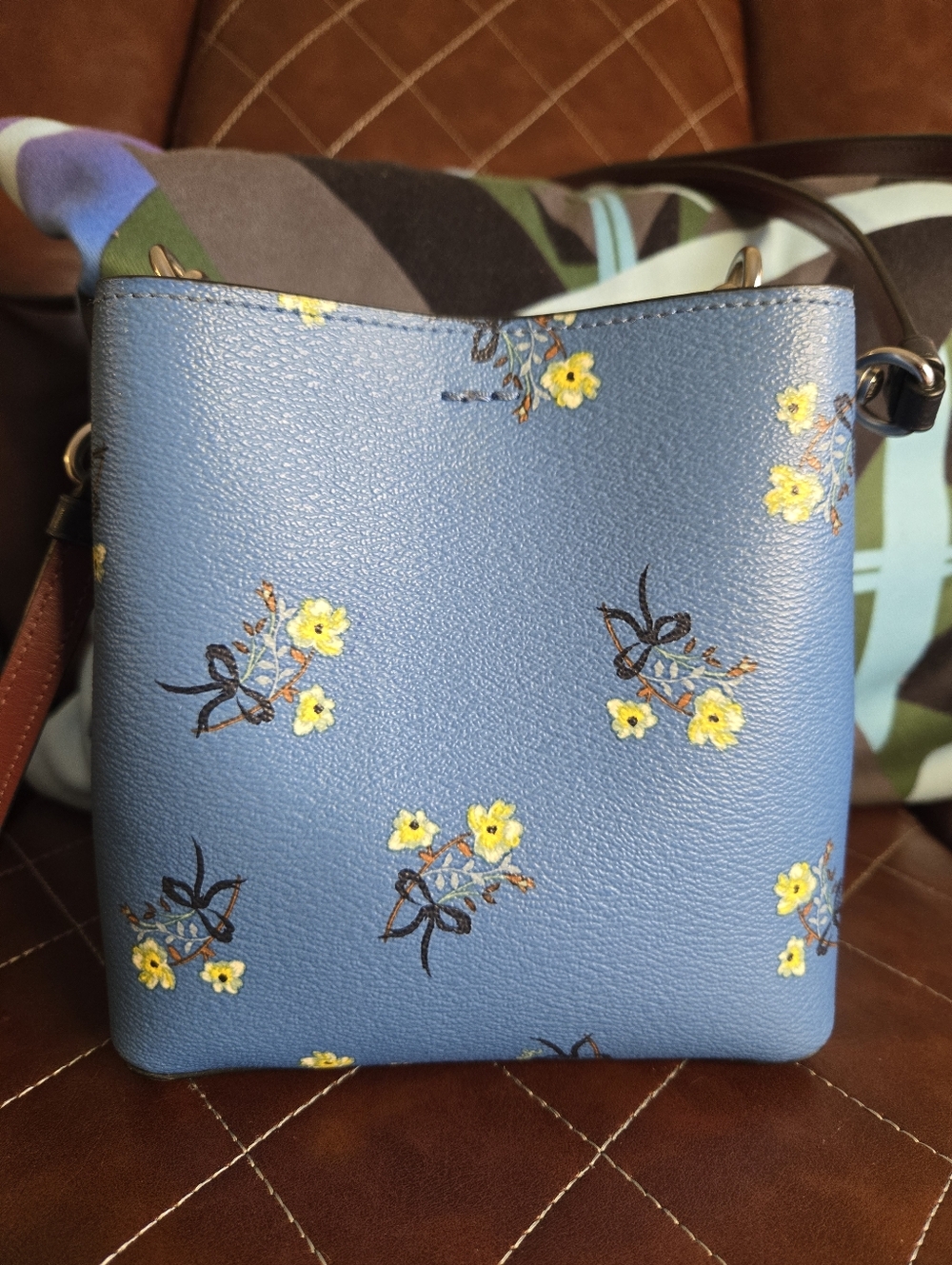 Coach Blue Floral Crossbody with Brown Strap - Picture 2 of 4